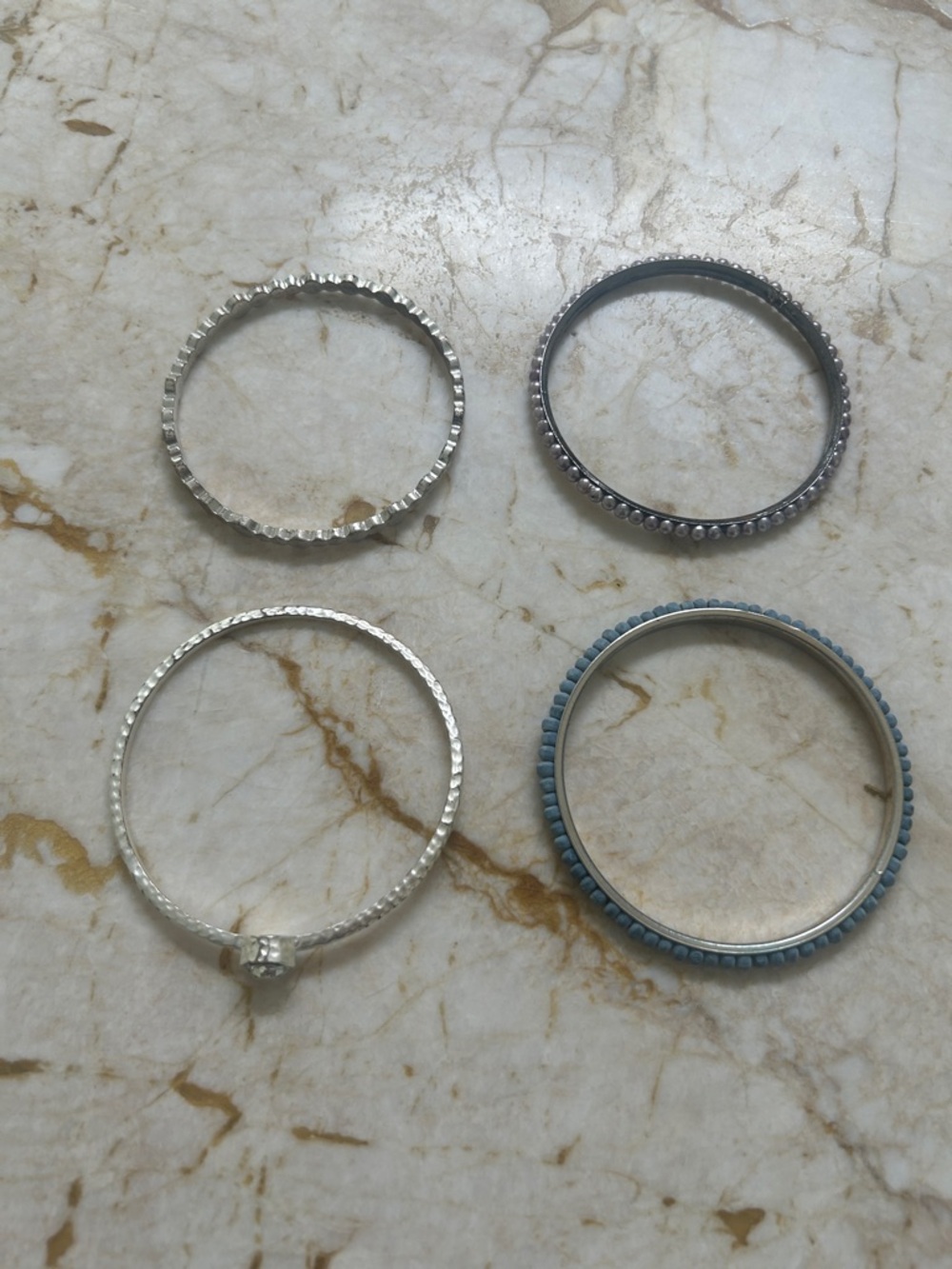 Silver and Light Blue Stackable Women's Bangle Bracelet Set of Four